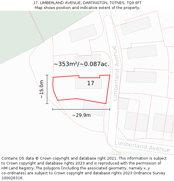 17, LIMBERLAND AVENUE, DARTINGTON, TOTNES, TQ9 6FT: Plot and title map