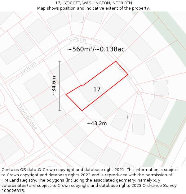 17, LYDCOTT, WASHINGTON, NE38 8TN: Plot and title map