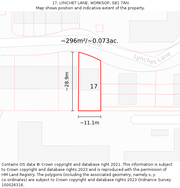 17, LYNCHET LANE, WORKSOP, S81 7AN: Plot and title map