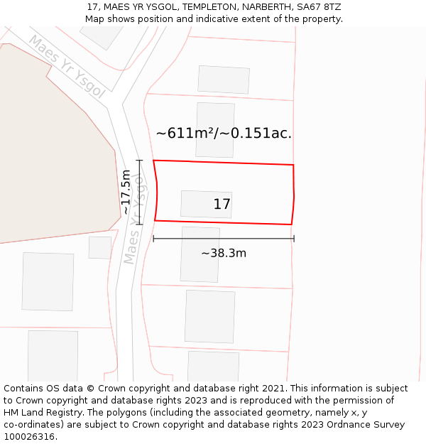 17, MAES YR YSGOL, TEMPLETON, NARBERTH, SA67 8TZ: Plot and title map