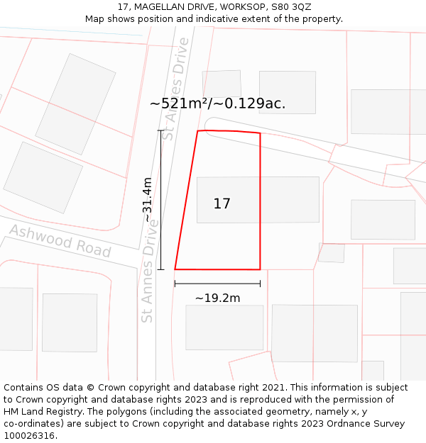 17, MAGELLAN DRIVE, WORKSOP, S80 3QZ: Plot and title map