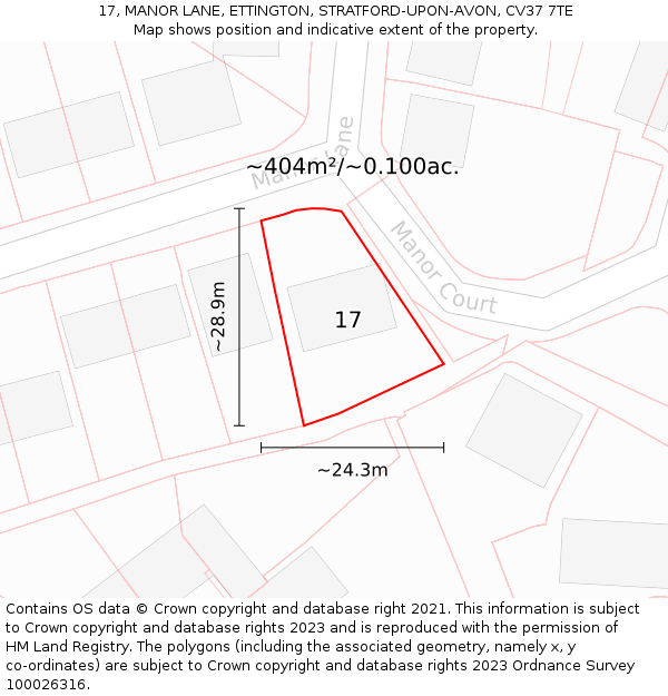 17, MANOR LANE, ETTINGTON, STRATFORD-UPON-AVON, CV37 7TE: Plot and title map