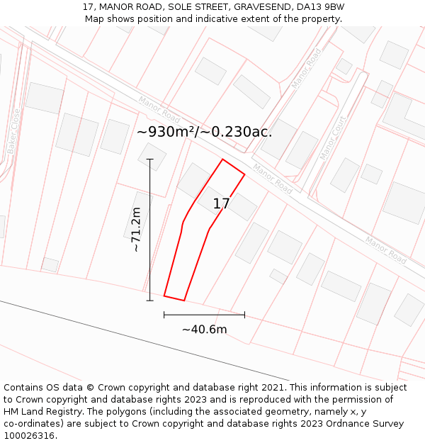 17, MANOR ROAD, SOLE STREET, GRAVESEND, DA13 9BW: Plot and title map