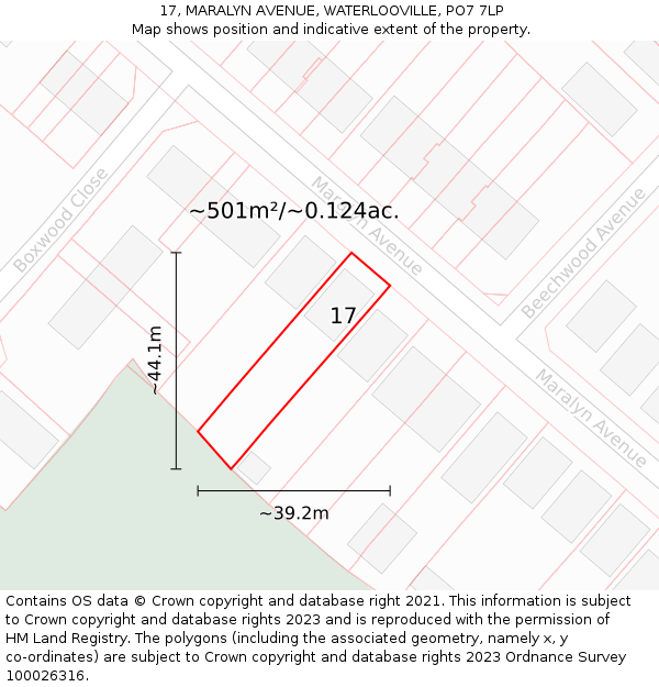 17, MARALYN AVENUE, WATERLOOVILLE, PO7 7LP: Plot and title map