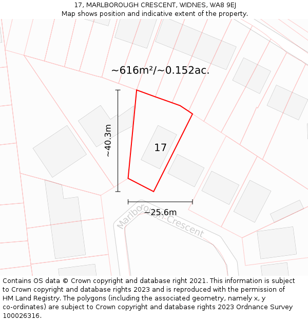 17, MARLBOROUGH CRESCENT, WIDNES, WA8 9EJ: Plot and title map