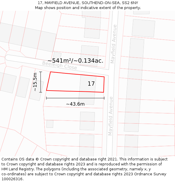 17, MAYFIELD AVENUE, SOUTHEND-ON-SEA, SS2 6NY: Plot and title map