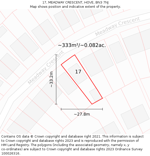 17, MEADWAY CRESCENT, HOVE, BN3 7NJ: Plot and title map