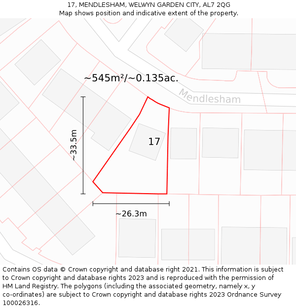 17, MENDLESHAM, WELWYN GARDEN CITY, AL7 2QG: Plot and title map