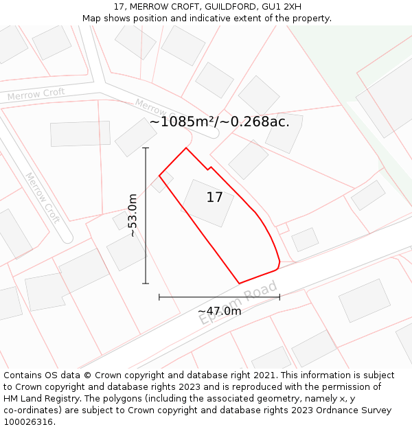 17, MERROW CROFT, GUILDFORD, GU1 2XH: Plot and title map