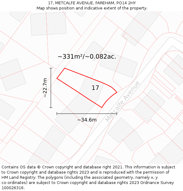 17, METCALFE AVENUE, FAREHAM, PO14 2HY: Plot and title map