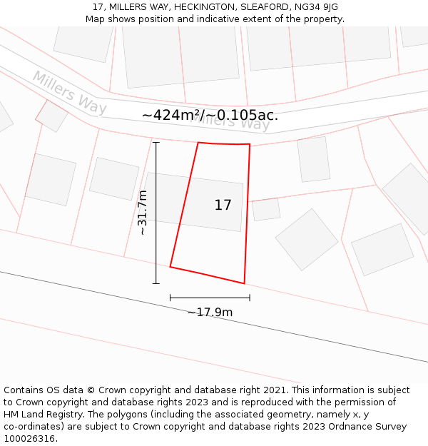 17, MILLERS WAY, HECKINGTON, SLEAFORD, NG34 9JG: Plot and title map