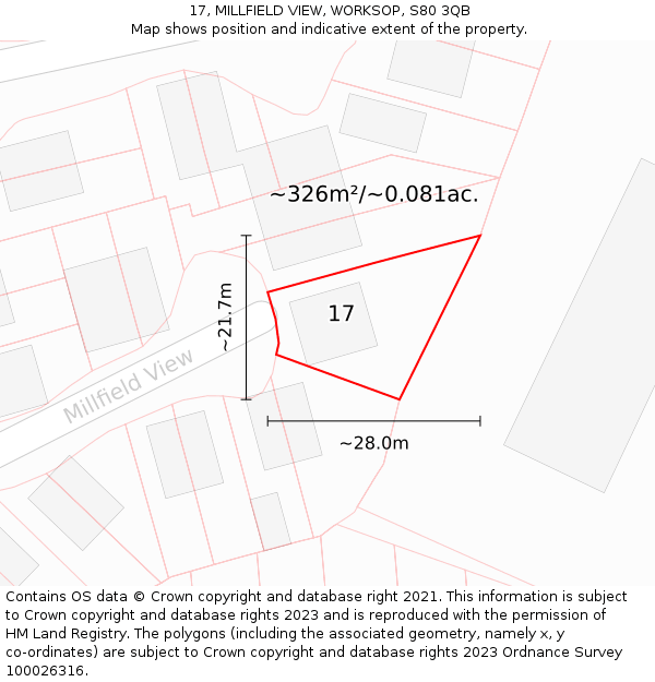 17, MILLFIELD VIEW, WORKSOP, S80 3QB: Plot and title map