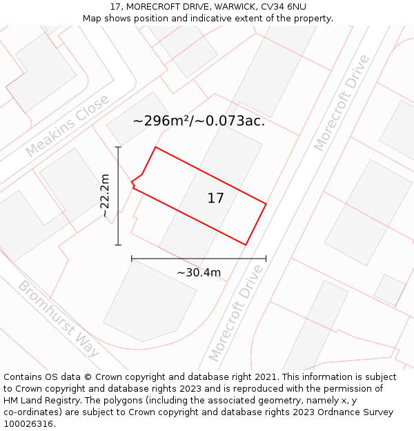 17, MORECROFT DRIVE, WARWICK, CV34 6NU: Plot and title map