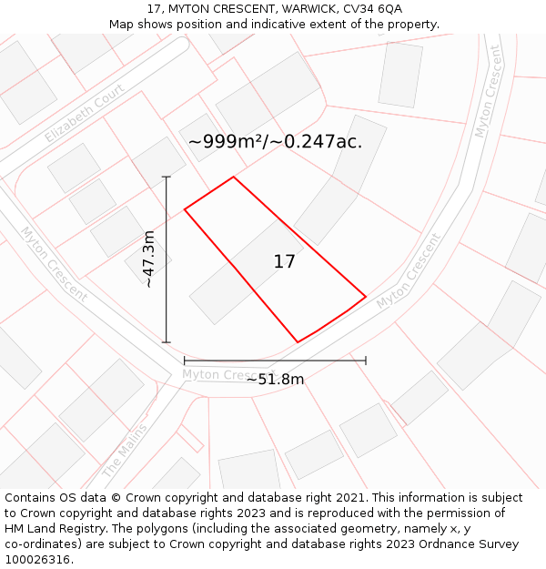 17, MYTON CRESCENT, WARWICK, CV34 6QA: Plot and title map