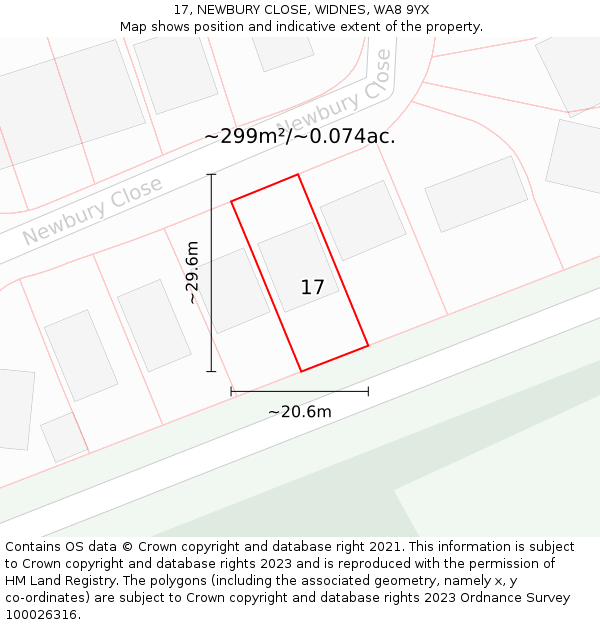 17, NEWBURY CLOSE, WIDNES, WA8 9YX: Plot and title map