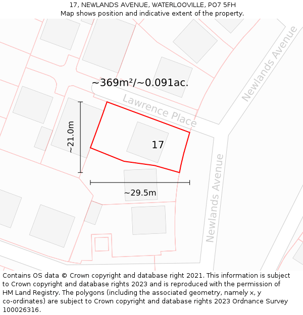 17, NEWLANDS AVENUE, WATERLOOVILLE, PO7 5FH: Plot and title map
