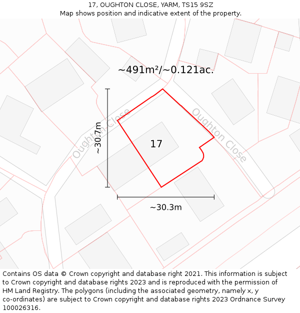 17, OUGHTON CLOSE, YARM, TS15 9SZ: Plot and title map