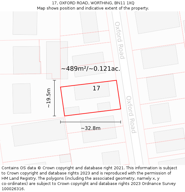 17, OXFORD ROAD, WORTHING, BN11 1XQ: Plot and title map