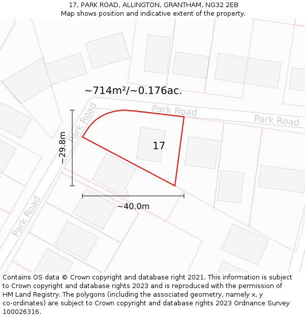 17, PARK ROAD, ALLINGTON, GRANTHAM, NG32 2EB: Plot and title map