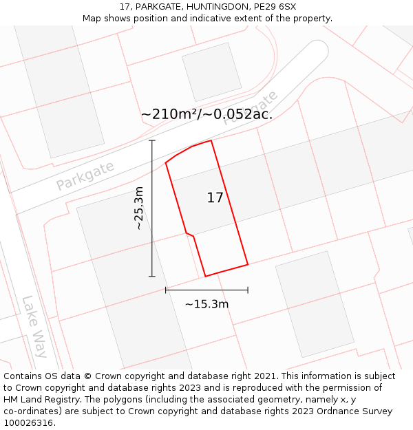 17, PARKGATE, HUNTINGDON, PE29 6SX: Plot and title map