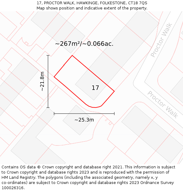 17, PROCTOR WALK, HAWKINGE, FOLKESTONE, CT18 7QS: Plot and title map