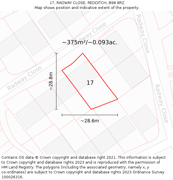 17, RADWAY CLOSE, REDDITCH, B98 8RZ: Plot and title map