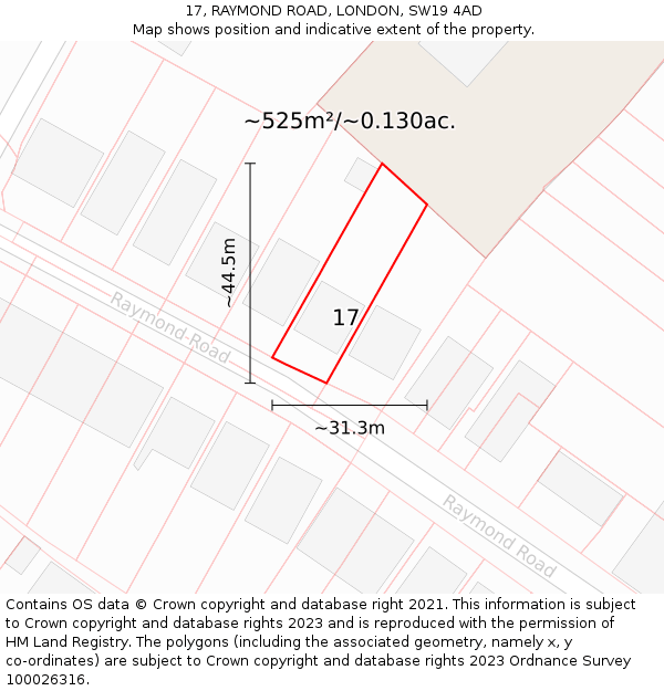 17, RAYMOND ROAD, LONDON, SW19 4AD: Plot and title map