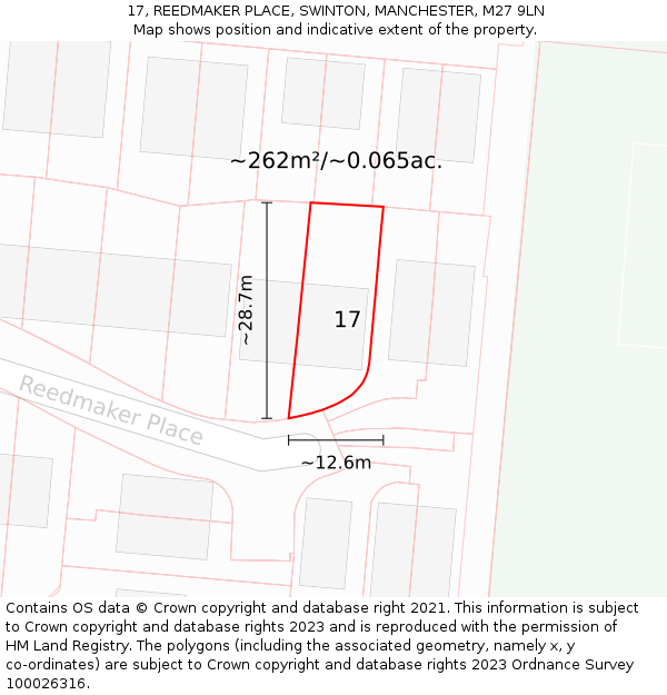 17, REEDMAKER PLACE, SWINTON, MANCHESTER, M27 9LN: Plot and title map