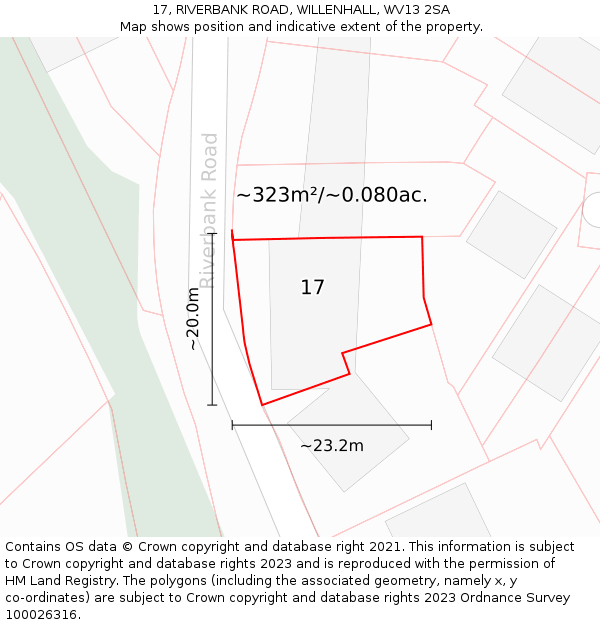 17, RIVERBANK ROAD, WILLENHALL, WV13 2SA: Plot and title map