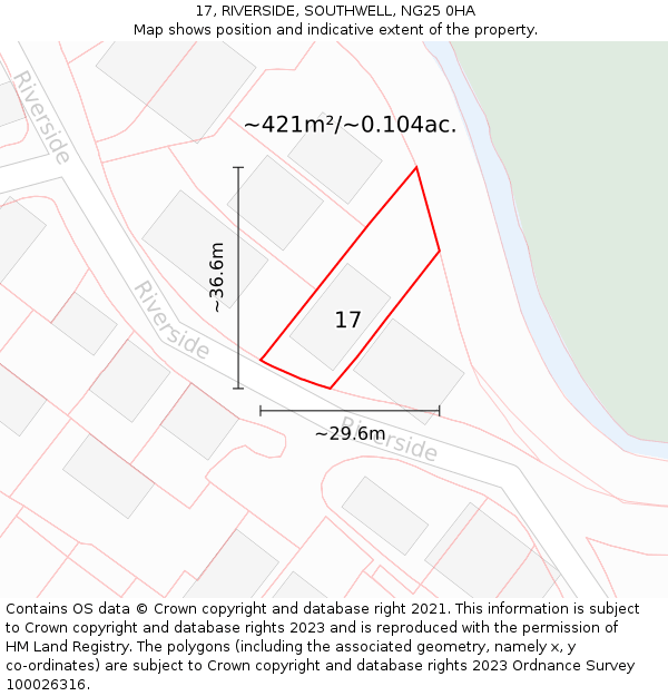 17, RIVERSIDE, SOUTHWELL, NG25 0HA: Plot and title map