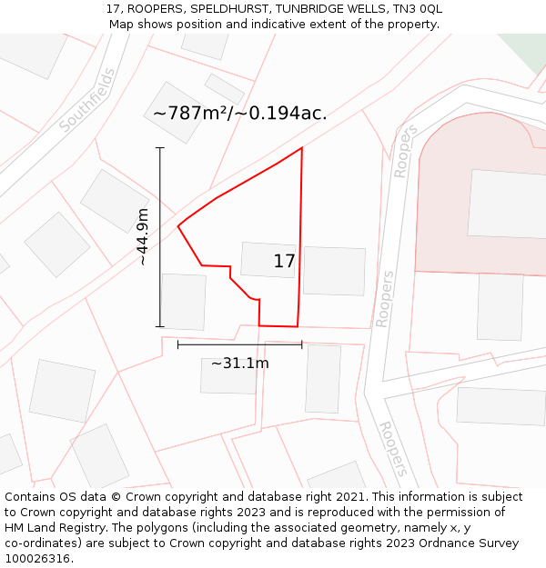 17, ROOPERS, SPELDHURST, TUNBRIDGE WELLS, TN3 0QL: Plot and title map