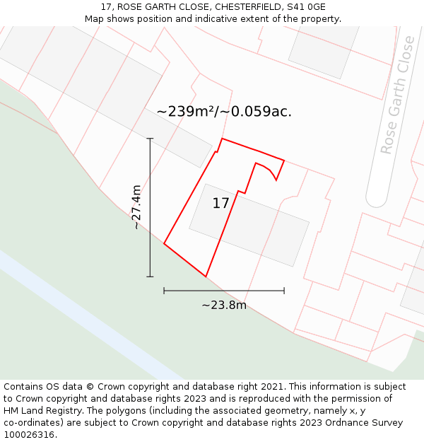 17, ROSE GARTH CLOSE, CHESTERFIELD, S41 0GE: Plot and title map