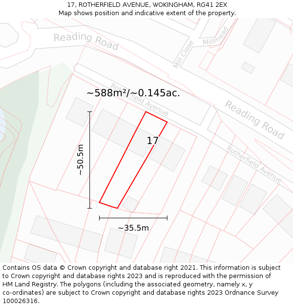 17, ROTHERFIELD AVENUE, WOKINGHAM, RG41 2EX: Plot and title map