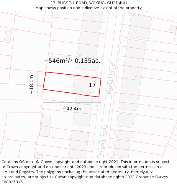 17, RUSSELL ROAD, WOKING, GU21 4UU: Plot and title map