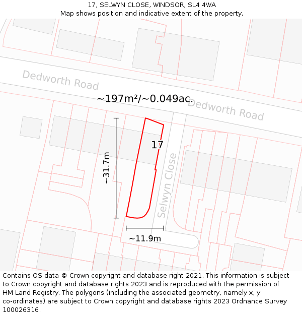 17, SELWYN CLOSE, WINDSOR, SL4 4WA: Plot and title map