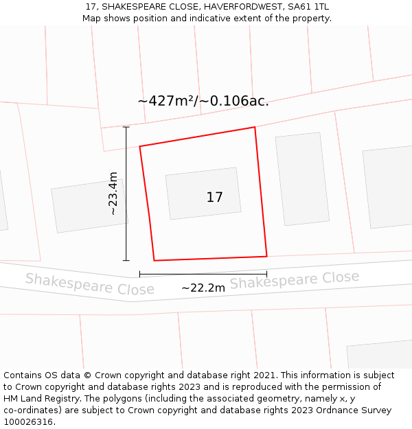 17, SHAKESPEARE CLOSE, HAVERFORDWEST, SA61 1TL: Plot and title map