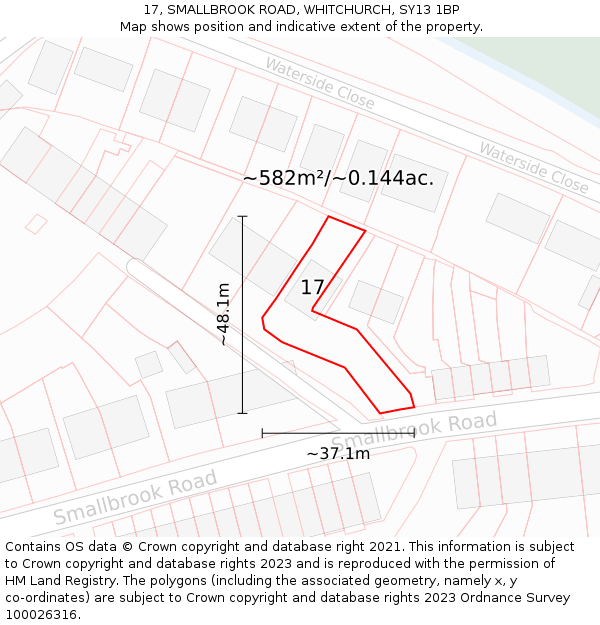 17, SMALLBROOK ROAD, WHITCHURCH, SY13 1BP: Plot and title map