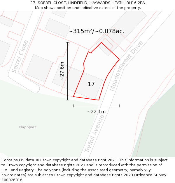 17, SORREL CLOSE, LINDFIELD, HAYWARDS HEATH, RH16 2EA: Plot and title map