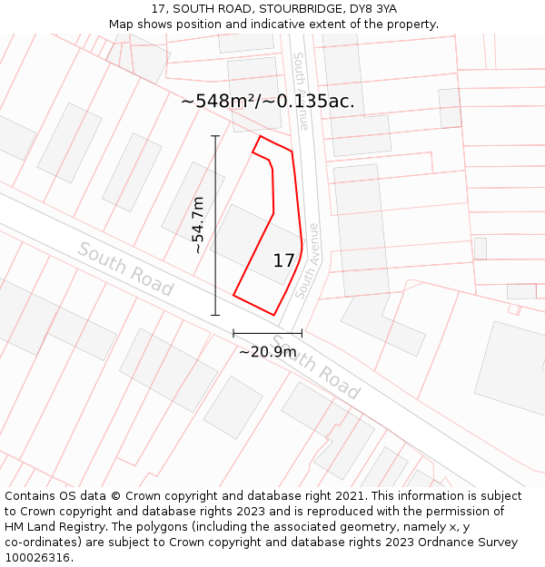 17, SOUTH ROAD, STOURBRIDGE, DY8 3YA: Plot and title map