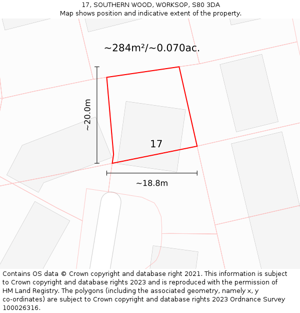 17, SOUTHERN WOOD, WORKSOP, S80 3DA: Plot and title map