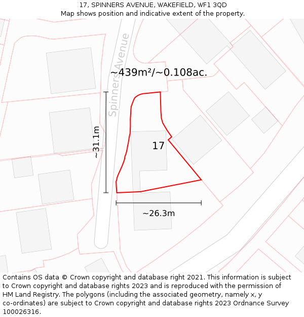 17, SPINNERS AVENUE, WAKEFIELD, WF1 3QD: Plot and title map