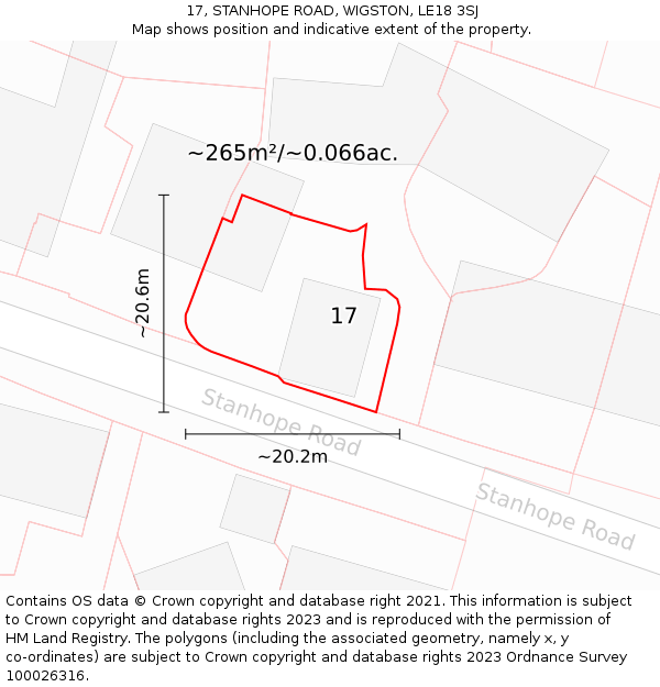 17, STANHOPE ROAD, WIGSTON, LE18 3SJ: Plot and title map