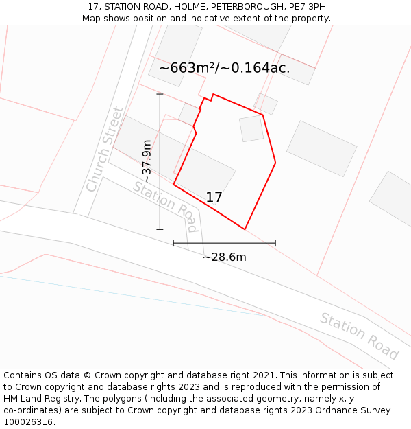 17, STATION ROAD, HOLME, PETERBOROUGH, PE7 3PH: Plot and title map