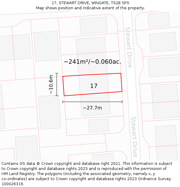 17, STEWART DRIVE, WINGATE, TS28 5PS: Plot and title map