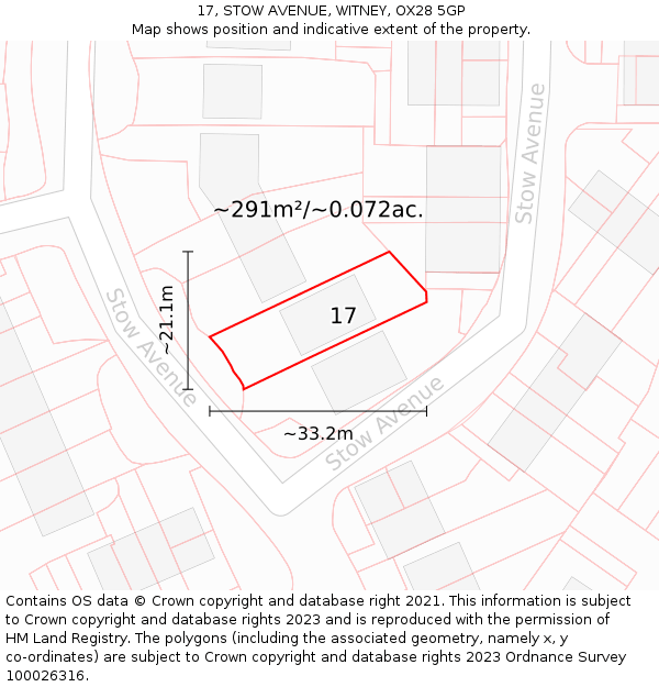 17, STOW AVENUE, WITNEY, OX28 5GP: Plot and title map