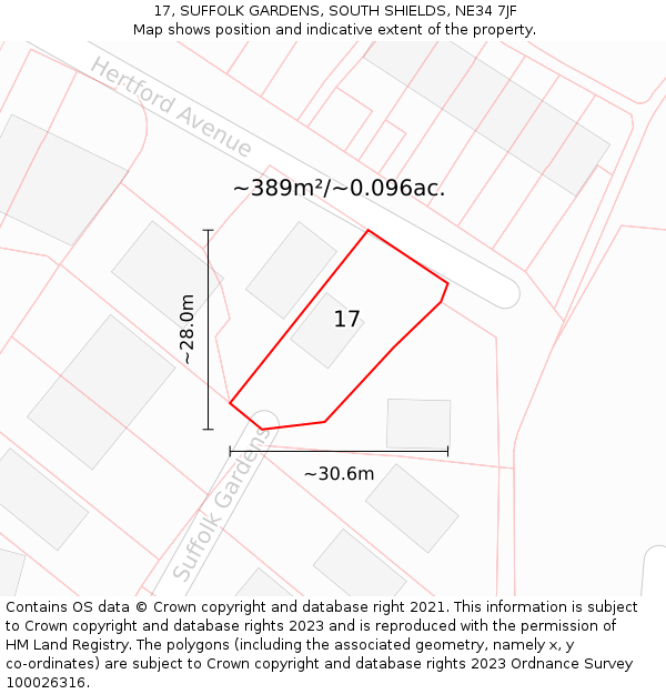 17, SUFFOLK GARDENS, SOUTH SHIELDS, NE34 7JF: Plot and title map