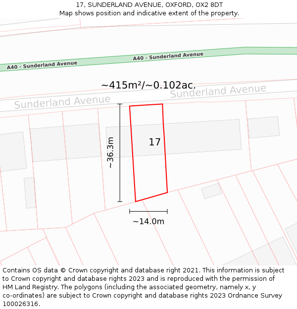 17, SUNDERLAND AVENUE, OXFORD, OX2 8DT: Plot and title map