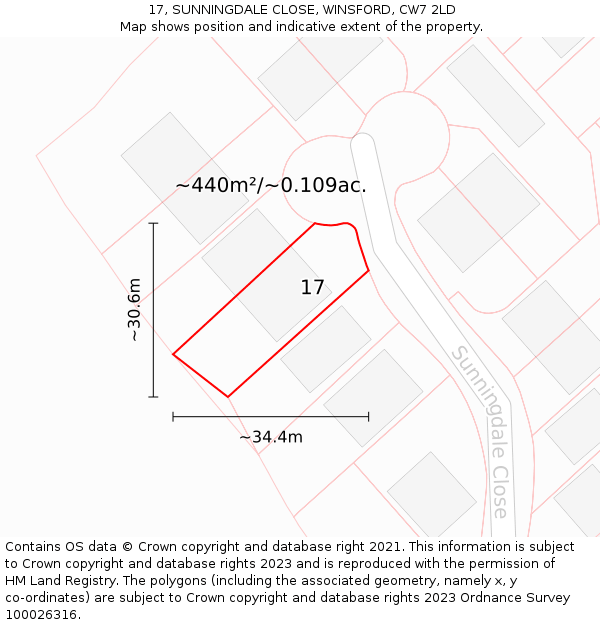 17, SUNNINGDALE CLOSE, WINSFORD, CW7 2LD: Plot and title map