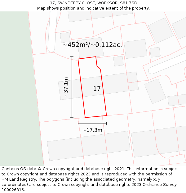 17, SWINDERBY CLOSE, WORKSOP, S81 7SD: Plot and title map
