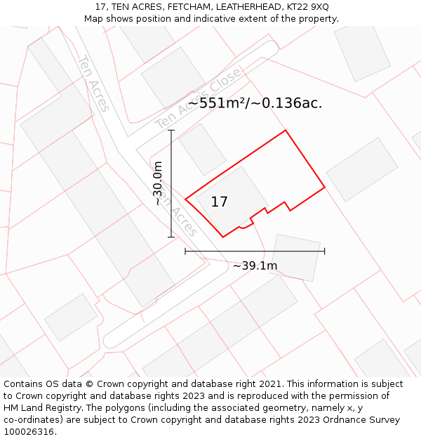 17, TEN ACRES, FETCHAM, LEATHERHEAD, KT22 9XQ: Plot and title map